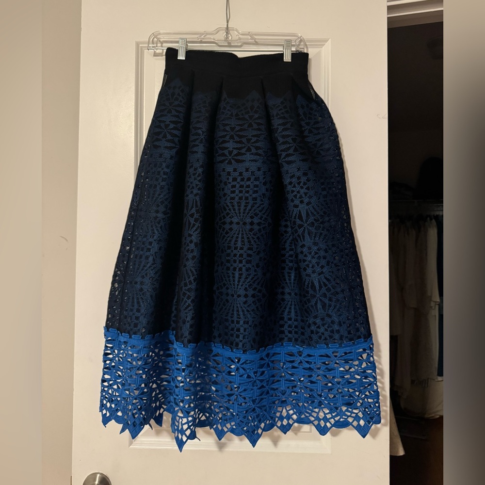 Maje Navy and Royal Blue A-Line Lace Skirt size 1 / US 2-4